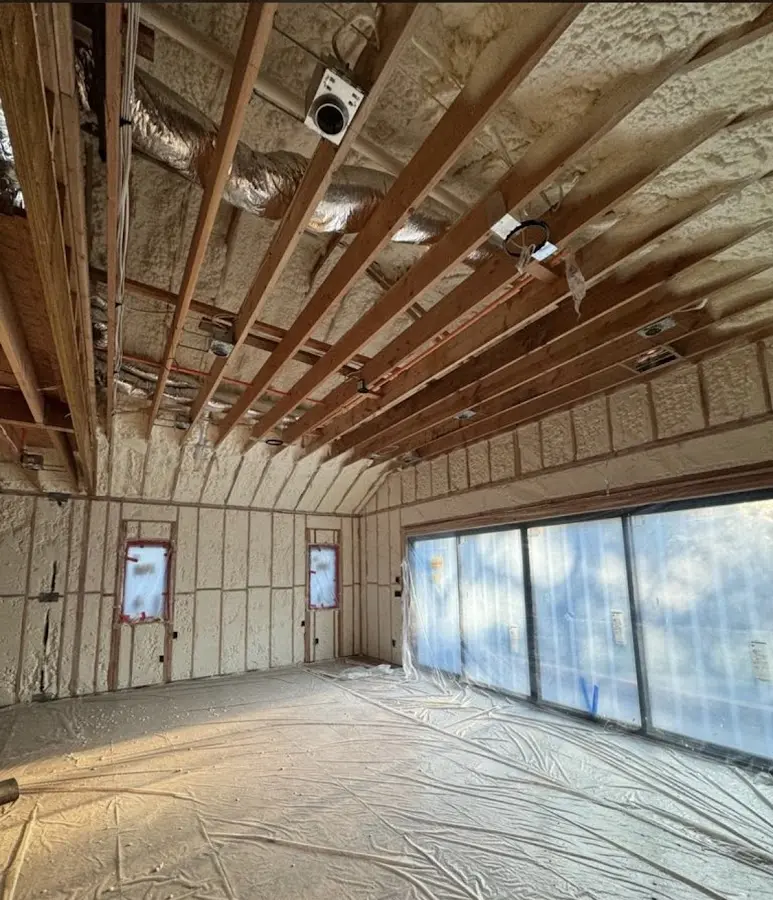 Interior walls and ceiling insulated with spray foam during new construction in El Paso de Robles (Paso Robles)